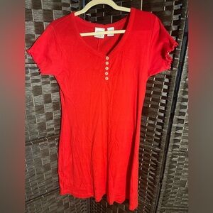 Red Vintage Button-Front Dress